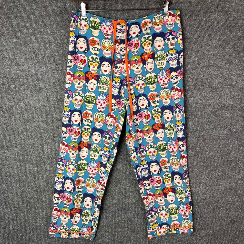 The Cat's Pajamas Pajama Pants Womens L Frida Kahlo Sugar Skulls